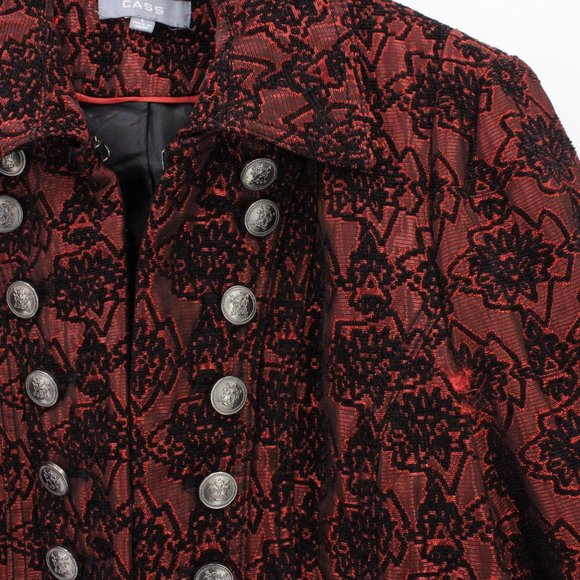 Vintage CASS Jacket Womens Red Knit Button Front Abstract Pattern Large 80s Rare - Picture 6 of 10